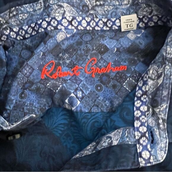 Robert Graham Blue PAISLEY Shirt Button Down Short Sleeve SZ XL - Picture 5 of 10